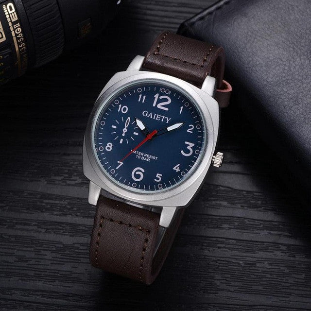 GAIETY Brand Men Business Style Watch Men Fashion Faux Leather Analog Quartz Wrist Watch For Men Watches relogio masculino #704