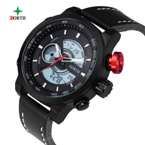 North Double Movement Alarm Clock Quartz Wrist Watch Leather Sports Men Watch