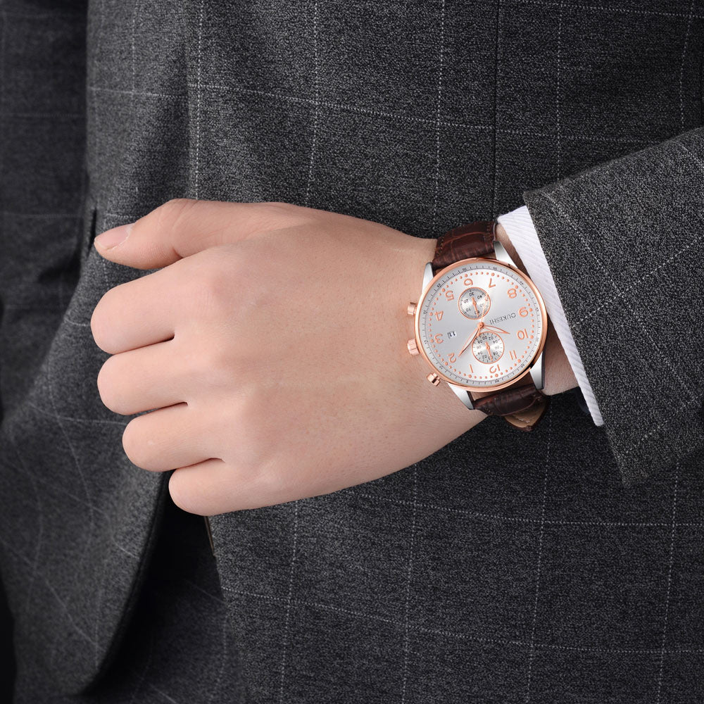 Men Luxury Stainless Steel Quartz Military Sport Leather Band Dial Wrist Watch