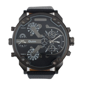 Luxury Military Army Dual Time Quartz Large Dial Wrist Watch Oulm