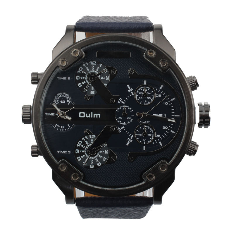 Luxury Military Army Dual Time Quartz Large Dial Wrist Watch Oulm