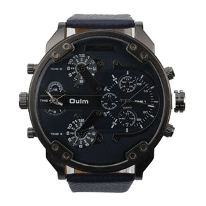 Luxury Military Army Dual Time Quartz Large Dial Wrist Watch Oulm