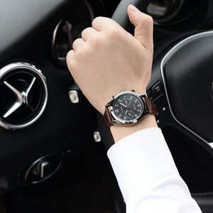 Men Luxury Stainless Steel Quartz Military Sport Leather Band Dial Wrist Watch