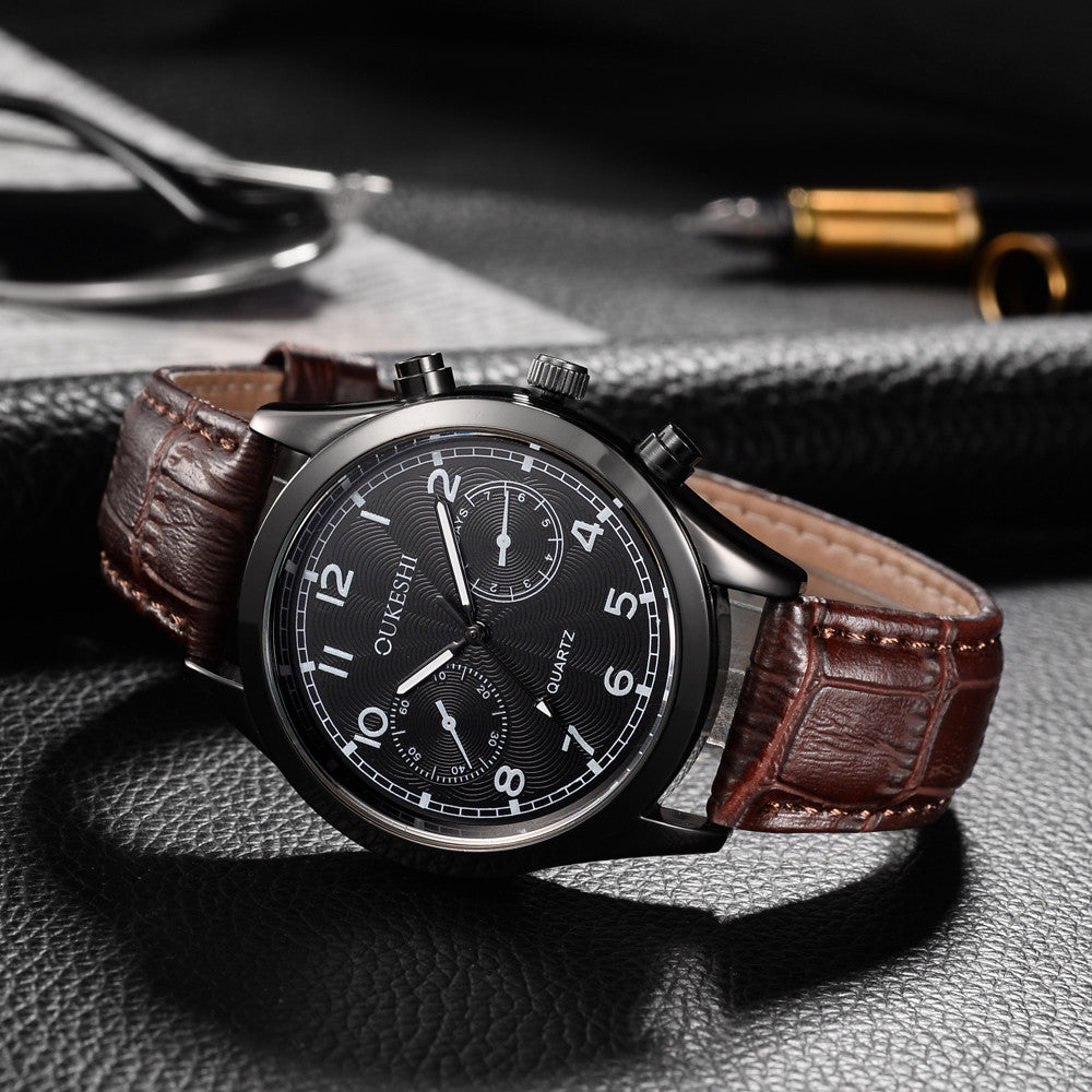 Men Luxury Stainless Steel Quartz Military Sport Leather Band Dial Wrist Watch