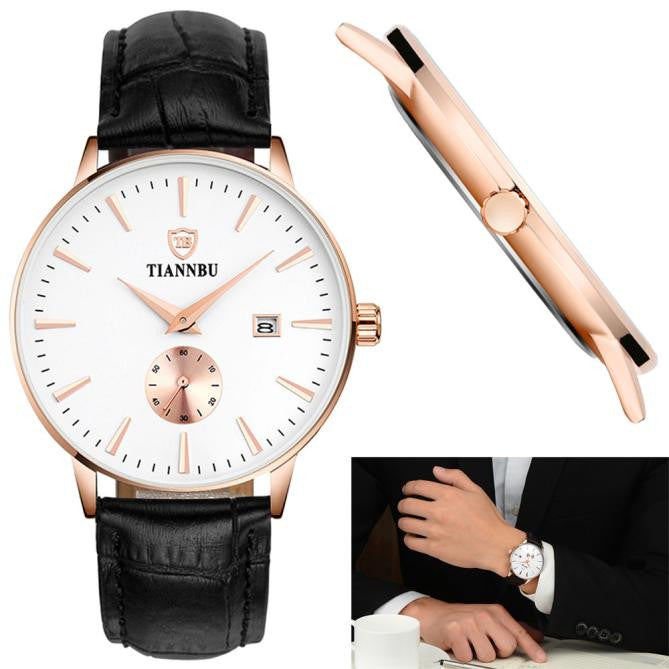 Tiannbu Handcrafted Ultrathin Date Small Second Plate Waterproof Wrist Watch