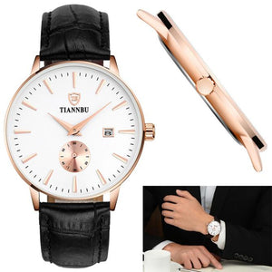 Tiannbu Handcrafted Ultrathin Date Small Second Plate Waterproof Wrist Watch
