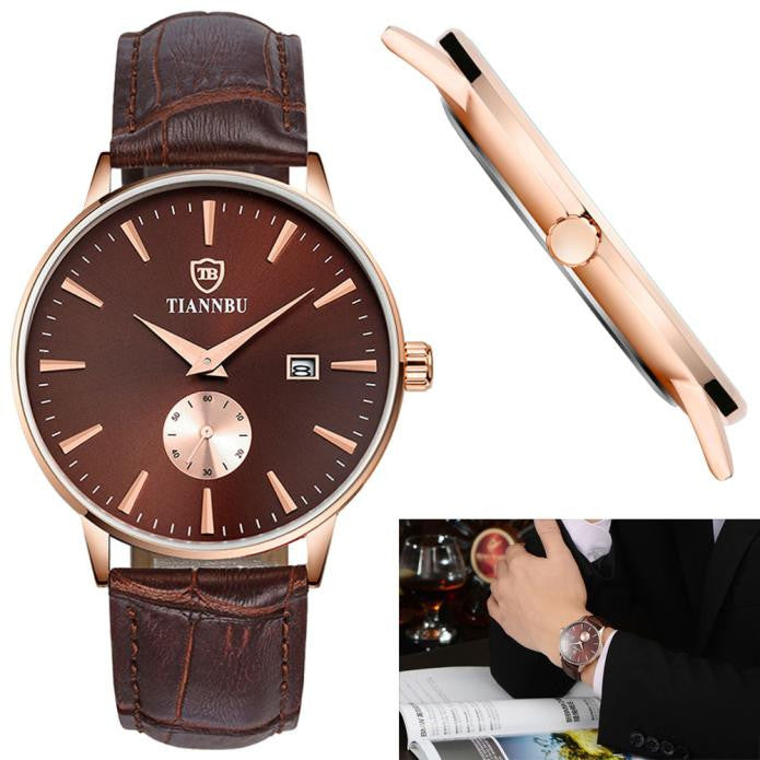 Tiannbu Handcrafted Ultrathin Date Small Second Plate Waterproof Wrist Watch