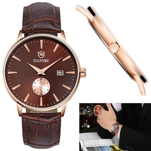 Tiannbu Handcrafted Ultrathin Date Small Second Plate Waterproof Wrist Watch