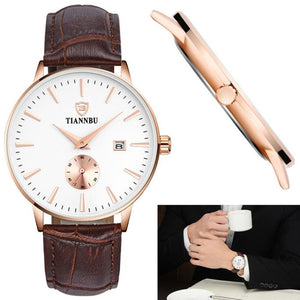 Tiannbu Handcrafted Ultrathin Date Small Second Plate Waterproof Wrist Watch