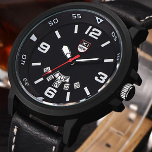 Fashion Men's Leather Band Watches Military Sport Analog Quartz Date Wrist Watch