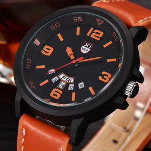 Fashion Men's Leather Band Watches Military Sport Analog Quartz Date Wrist Watch