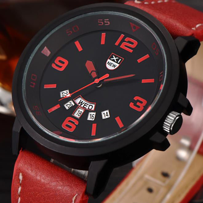 Fashion Men's Leather Band Watches Military Sport Analog Quartz Date Wrist Watch