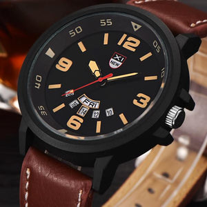 Fashion Men's Leather Band Watches Military Sport Analog Quartz Date Wrist Watch