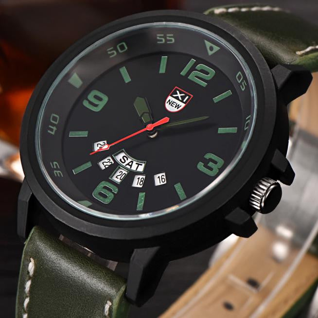 Fashion Men's Leather Band Watches Military Sport Analog Quartz Date Wrist Watch