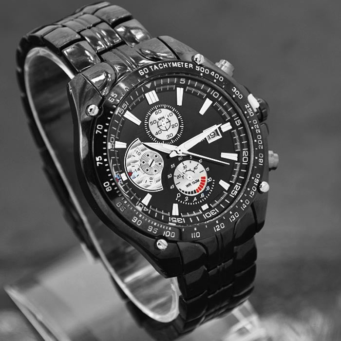 New Luxury Sport Stainless Steel Date Quartz Analog Mens Wrist Watch Black