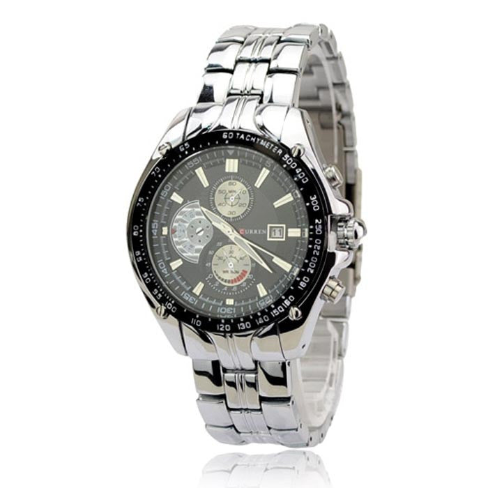 New Luxury Sport Stainless Steel Date Quartz Analog Mens Wrist Watch Black
