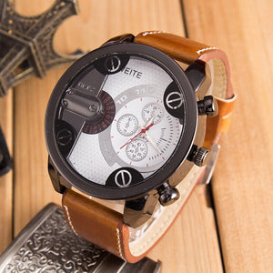 Luxury Mens Analog Sport Steel Case Quartz Leather Wrist Watch