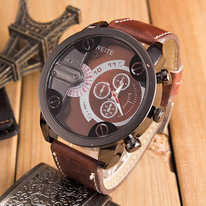 Luxury Mens Analog Sport Steel Case Quartz Leather Wrist Watch