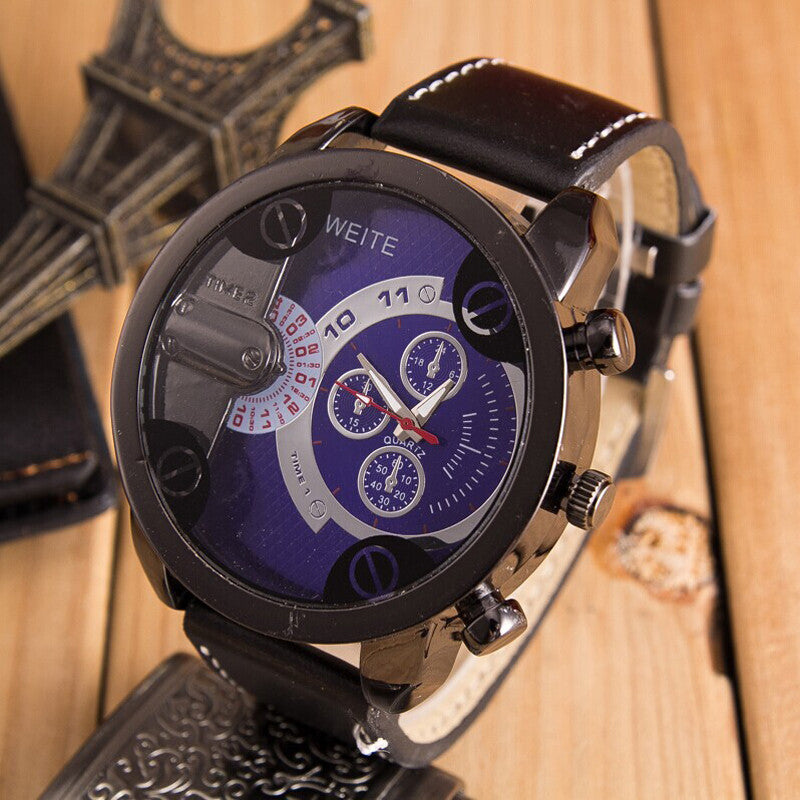 Luxury Mens Analog Sport Steel Case Quartz Leather Wrist Watch