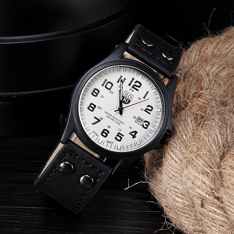 Vintage Mens Waterproof Date Leather Strap Sport Quartz Army Watch