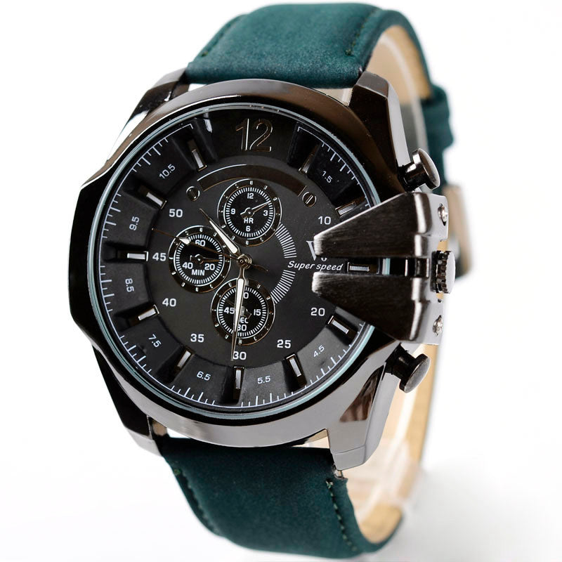 Men Watch Analog Sport Steel Case Quartz Dial Leather Wrist Watch