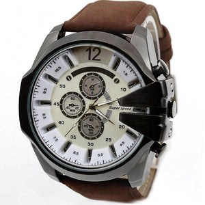 Men Watch Analog Sport Steel Case Quartz Dial Leather Wrist Watch