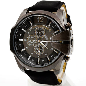 Men Watch Analog Sport Steel Case Quartz Dial Leather Wrist Watch
