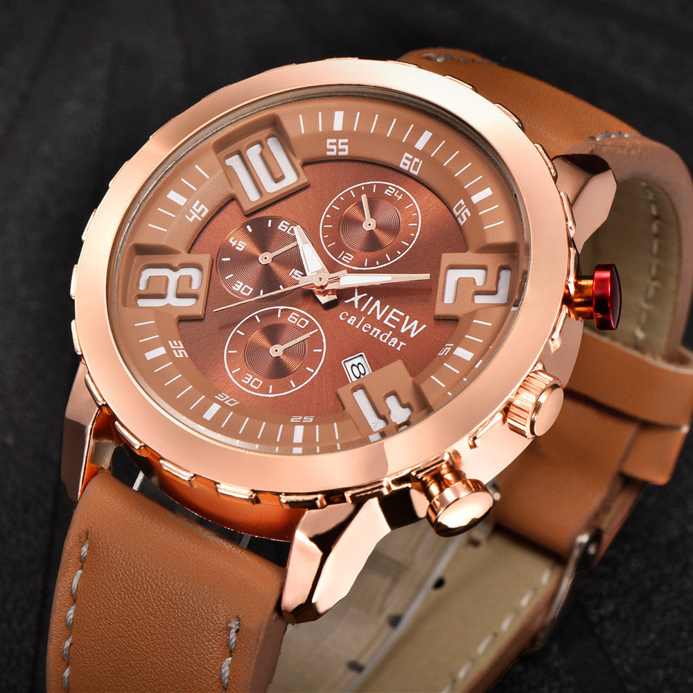 Mens Quartz Wrist Watch Analog Date Day Army Sport Black Leather Luxury