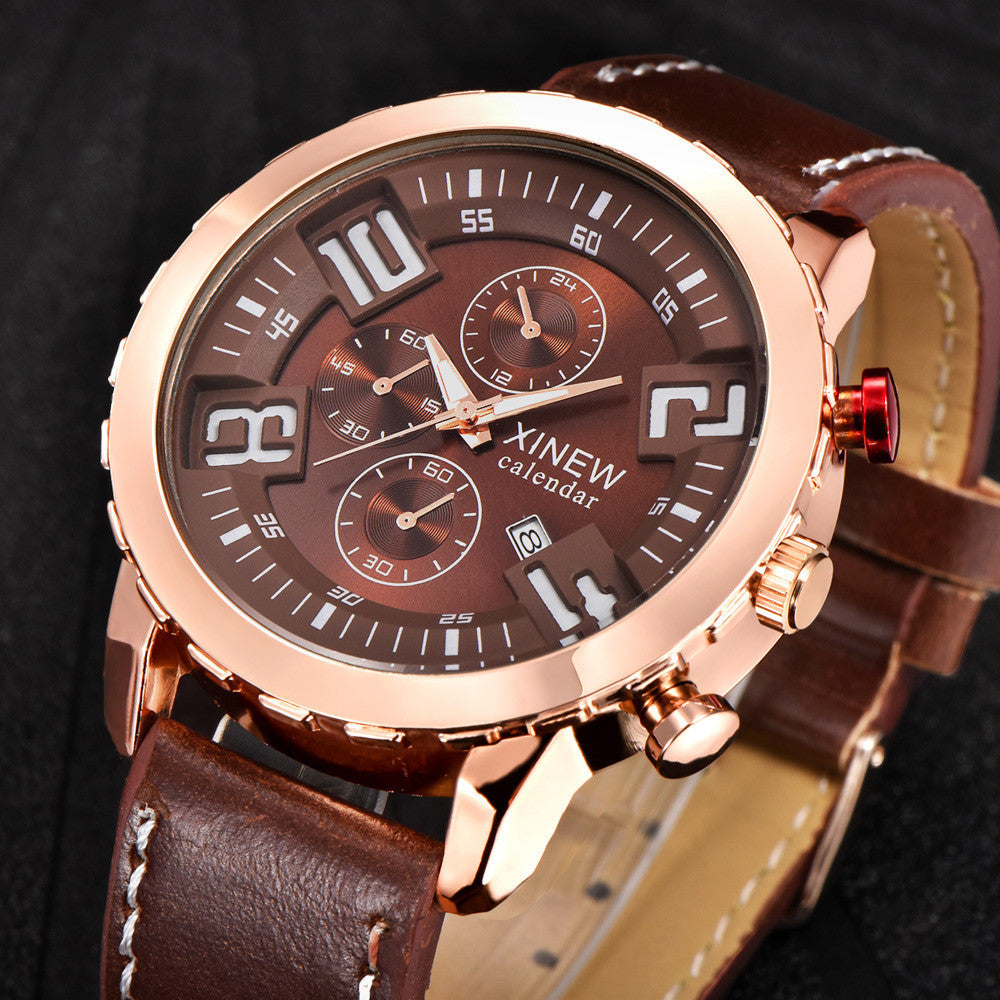 Mens Quartz Wrist Watch Analog Date Day Army Sport Black Leather Luxury