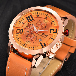 Mens Quartz Wrist Watch Analog Date Day Army Sport Black Leather Luxury