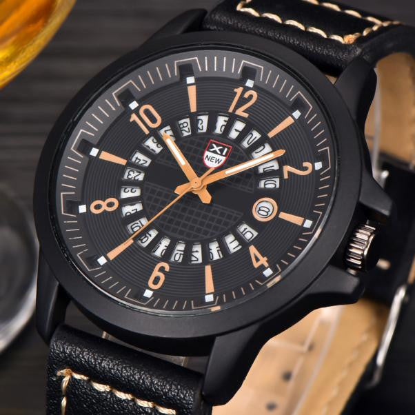 Fashion Men's Leather Band Watches Military Sport Analog Quartz Date Wrist Watch