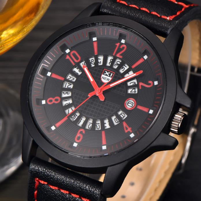 Fashion Men's Leather Band Watches Military Sport Analog Quartz Date Wrist Watch