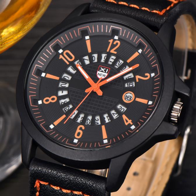 Fashion Men's Leather Band Watches Military Sport Analog Quartz Date Wrist Watch