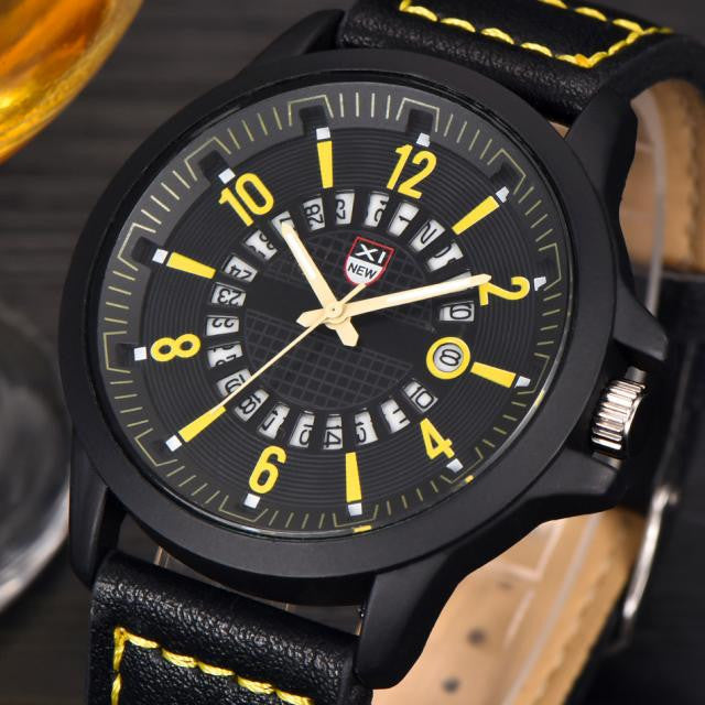 Fashion Men's Leather Band Watches Military Sport Analog Quartz Date Wrist Watch