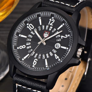 Fashion Men's Leather Band Watches Military Sport Analog Quartz Date Wrist Watch