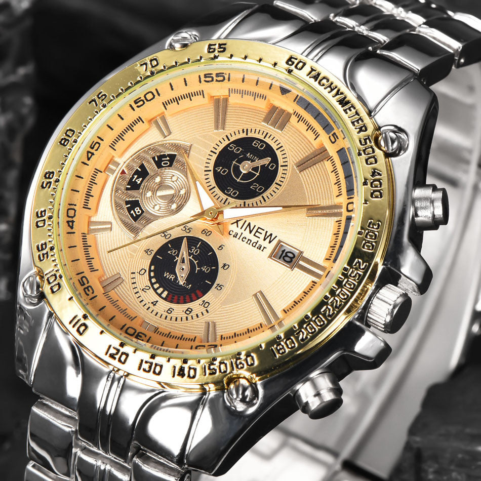  Moda Masculina Militar Aço Inoxidável Analog Date Sport Quartz Wrist Watch