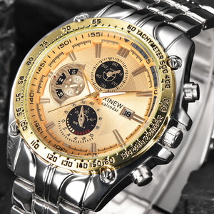  Moda Masculina Militar Aço Inoxidável Analog Date Sport Quartz Wrist Watch