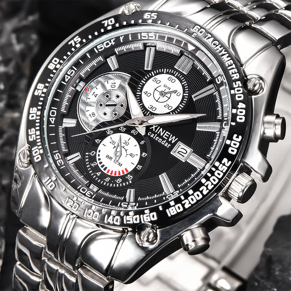  Moda Masculina Militar Aço Inoxidável Analog Date Sport Quartz Wrist Watch