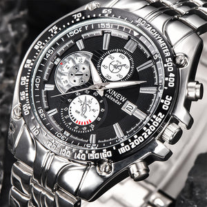  Moda Masculina Militar Aço Inoxidável Analog Date Sport Quartz Wrist Watch