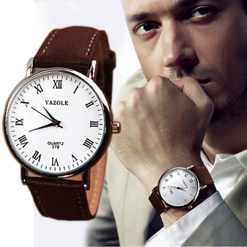 Luxury Fashion Faux Leather Mens Analog Watch Watches Brown Strap New