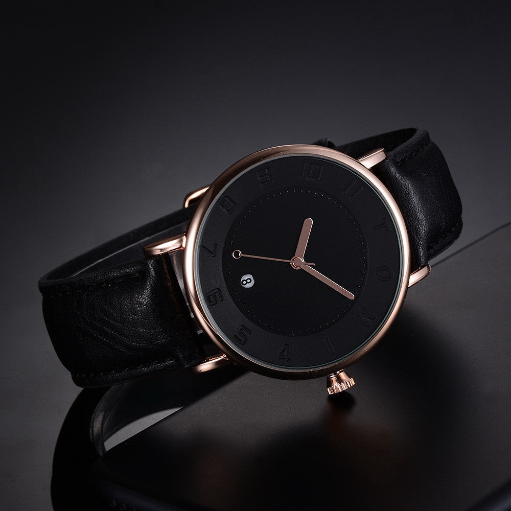 TOMI Fashion Casual Men 'sssines Retro Design Leather Round Band Watch
