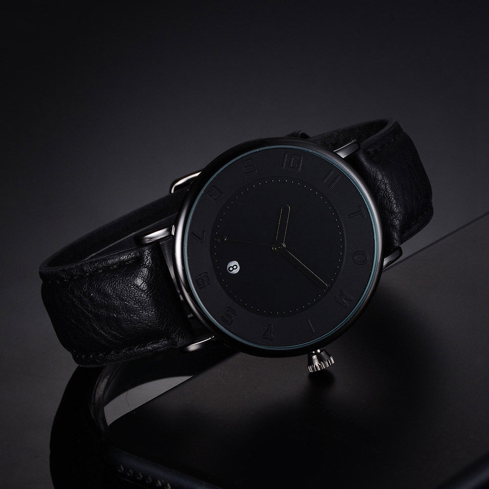 TOMI Fashion Casual Men 'sssines Retro Design Leather Round Band Watch