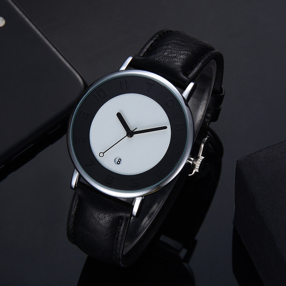 TOMI Fashion Casual Men 'sssines Retro Design Leather Round Band Watch