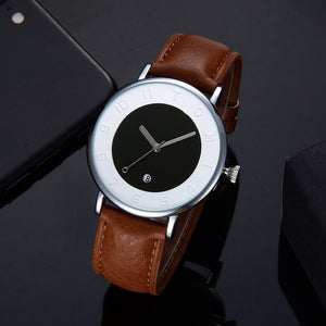 TOMI Fashion Casual Men 'sssines Retro Design Leather Round Band Watch