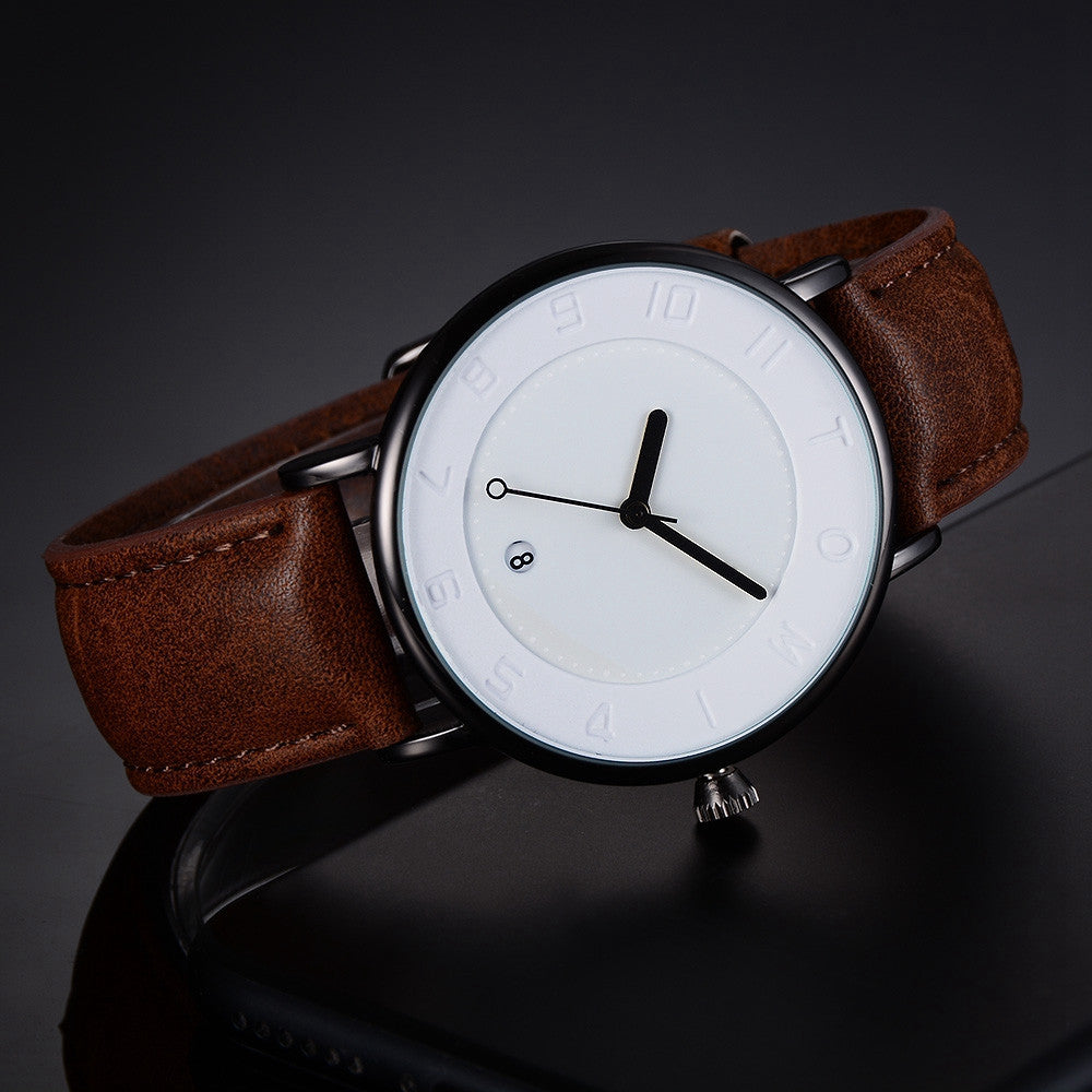 TOMI Fashion Casual Men 'sssines Retro Design Leather Round Band Watch