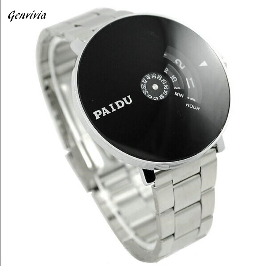 GENVIVIA 2017 Novelty High Quality Watch Men Luxury Brand Stainless Black Turntable Dial Clock Relogio Masculino Watch Gift