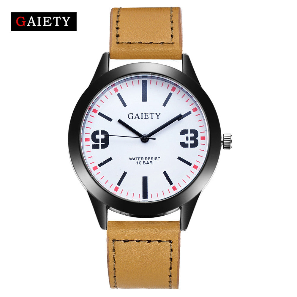 Men Leather Band Analog Quartz Round Wrist Watch Watches