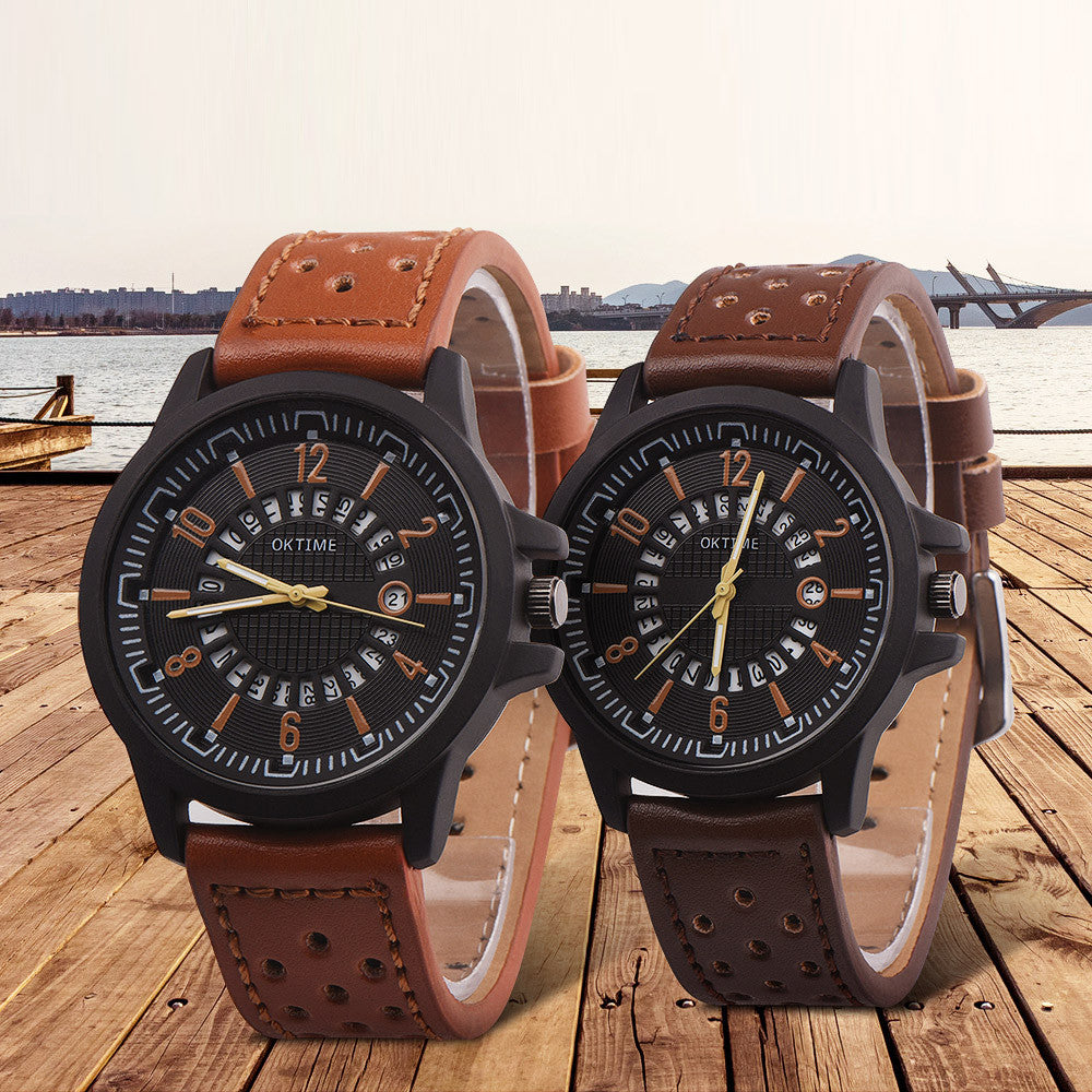 Fashion  Men Retro Design Leather Band Analog Alloy Quartz Wrist Watch