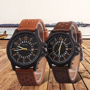 Fashion  Men Retro Design Leather Band Analog Alloy Quartz Wrist Watch