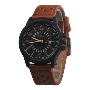 Fashion  Men Retro Design Leather Band Analog Alloy Quartz Wrist Watch
